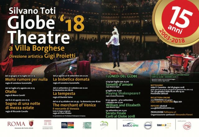 Stagione 2018 Globe Theatre Villa Borghese Roma spettacoli in Cartellone