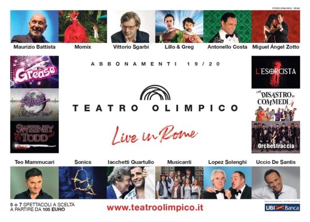 Cartellone spettacoli stagione 2019 2020 Teatro Olimpico Roma