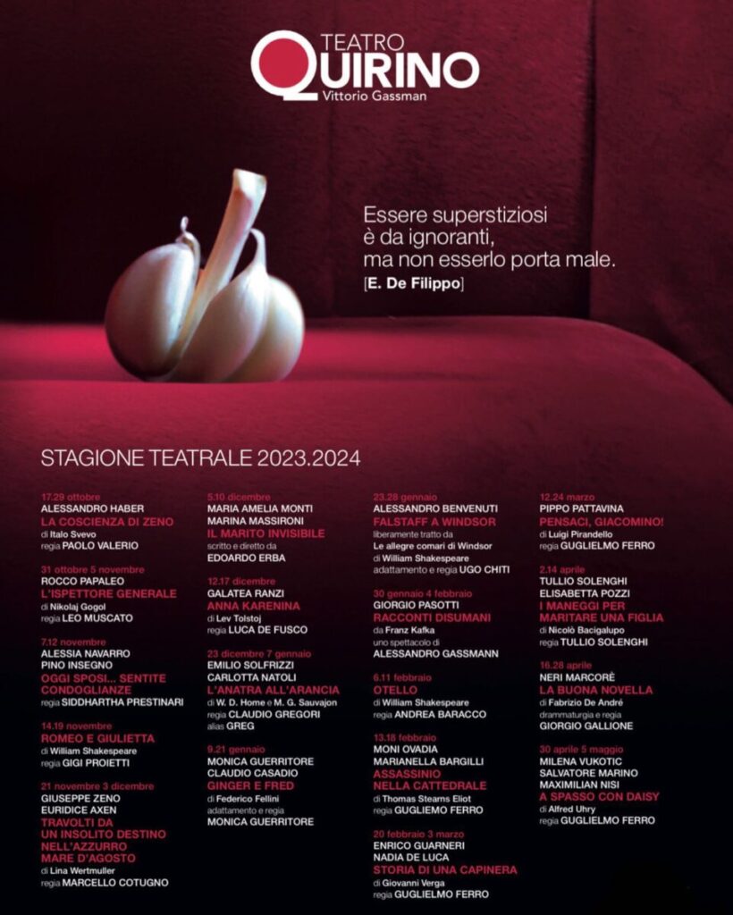 Presentazione programma Spettacoli stagione 2023 2024 teatro Quirino Roma
